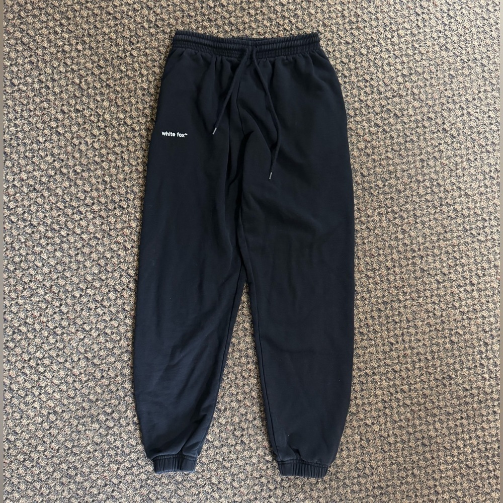 White Fox Black Sweatpants Size XS with Drawstring and Elastic Waist